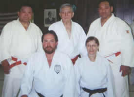 Alain Wilkinson (front left) and Eileen Hagen from the Encino Judo Club with Ichiro Abe, one of only 3 living Kodokan 10th degree black belts, and two other Kodokan instructors after a Kata clinic